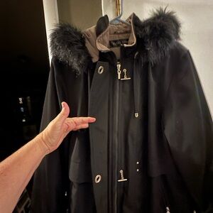 Women's Black Fur-Trimmed Coat